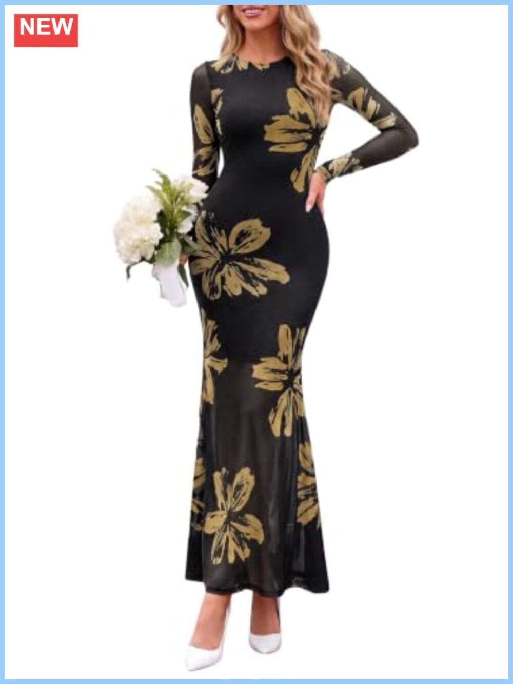 Women's Long Sleeve Floral Maxi Dress Wedding Guest Formal - Picture 1 of 6